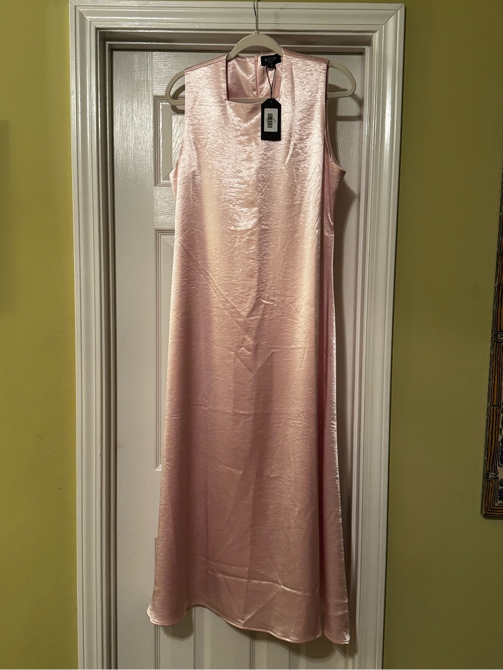 Aleeza Paris Sleeveless Pink Satin Maxi Dress